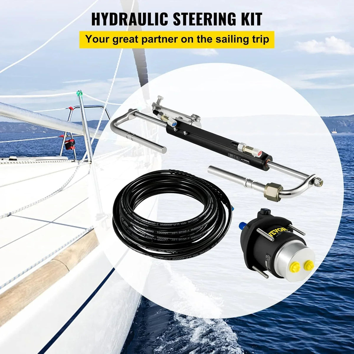 Hydraulic Outboard Steering System Kit (90 horsepower) Accessories Kit (for marine use) Cylinder and Pipeline, Marine Hydraulic Pump, Outboard Steering Device, Ship Rudder Control Device
