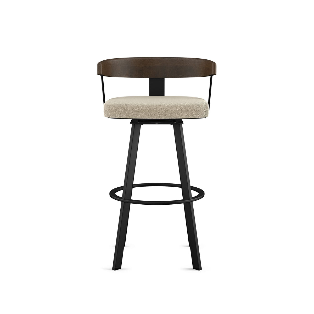Amisco Lars Wood Swivel Bar Stool with Backrest, Black Frame, 30-in