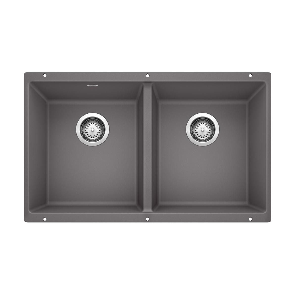 Blanco Precis SILGRANIT 29-in 50/50 Double Bowl Undermount Kitchen Sink, Cinder