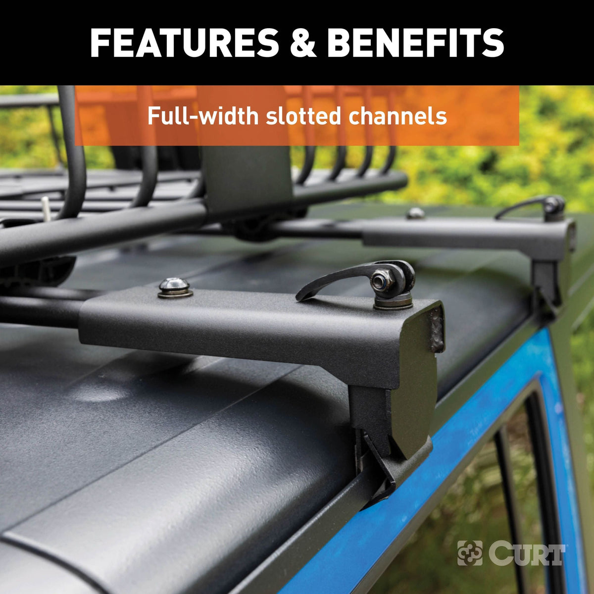 CURT 18119 Quick-Release Roof Rack Crossbars, Black Steel, Select Jeep Wrangler JK
