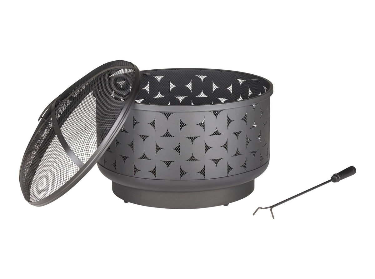 For Living Round Outdoor Wood Burning Fire Pit, Steel, Black, 24-in