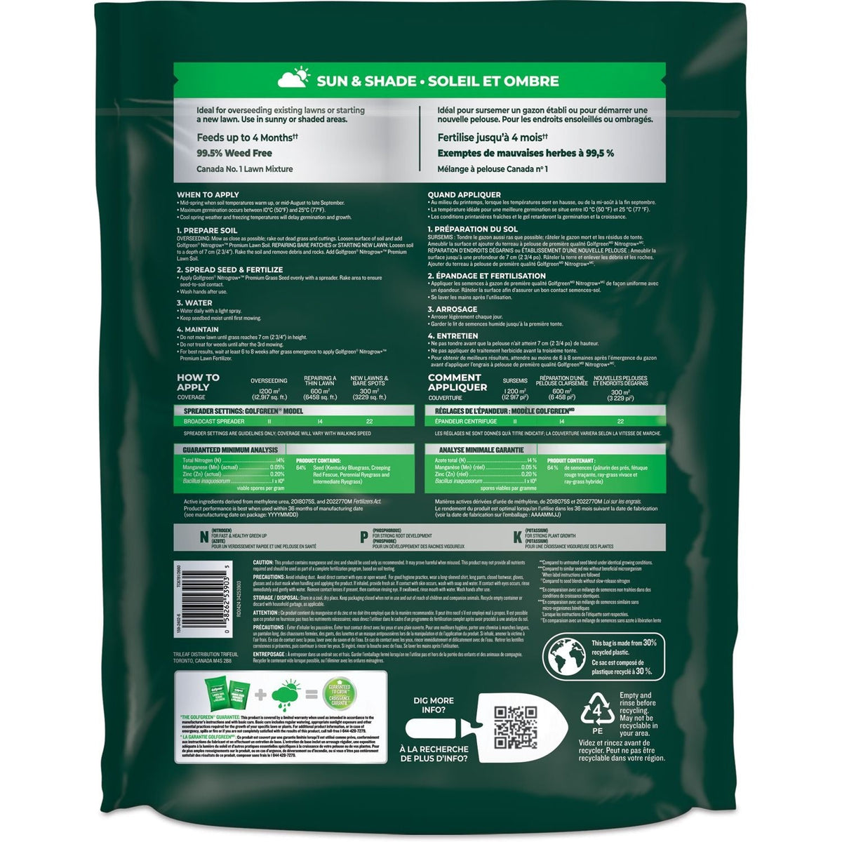 Golfgreen Nitrogrow+ Premium Nitrogen Enriched Sun and Shade Grass Seed with Fertilizer, 14-0-0, 7kg