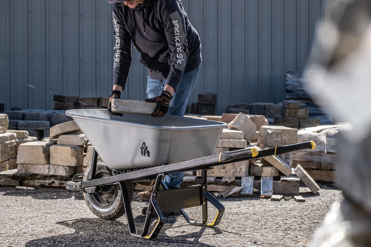 Gorilla Heavy-Duty Easy Pivot/Dump Steel Tub Wheelbarrow, Steel Tray, 6-cu-ft