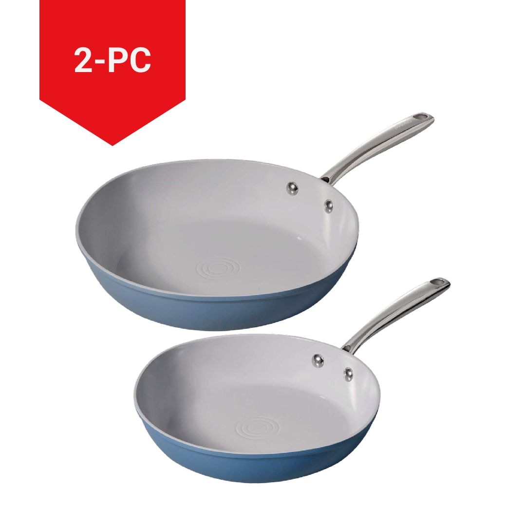 Heritage The Rock O Naturel Ceramic Non-Stick Frying Pan Set, Dishwasher & Oven Safe, Baby Blue, 26-cm & 30-cm, 2-pk