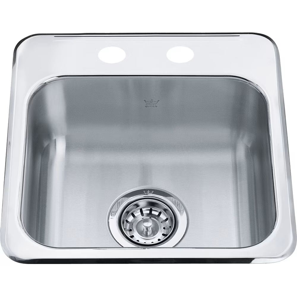 Kindred Steel Queen Drop In Single Bowl 2-Hole Hospitality Sink, 15.13-in x 15.44-in x 6-in, Stainless Steel
