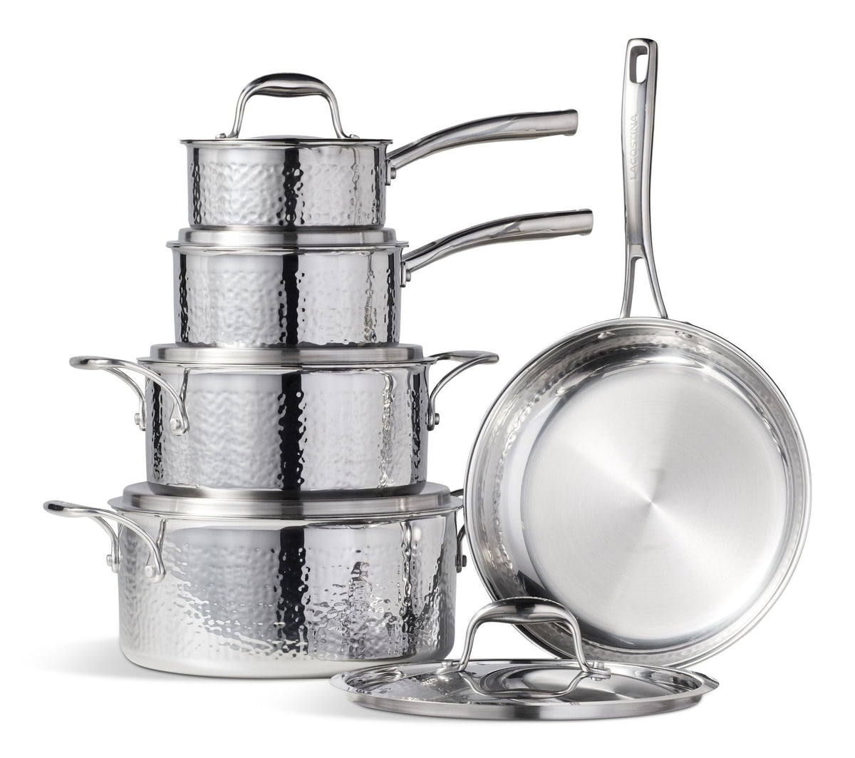 Lagostina 3-Ply Hammered Stainless Steel Cookware Set, 10-pc