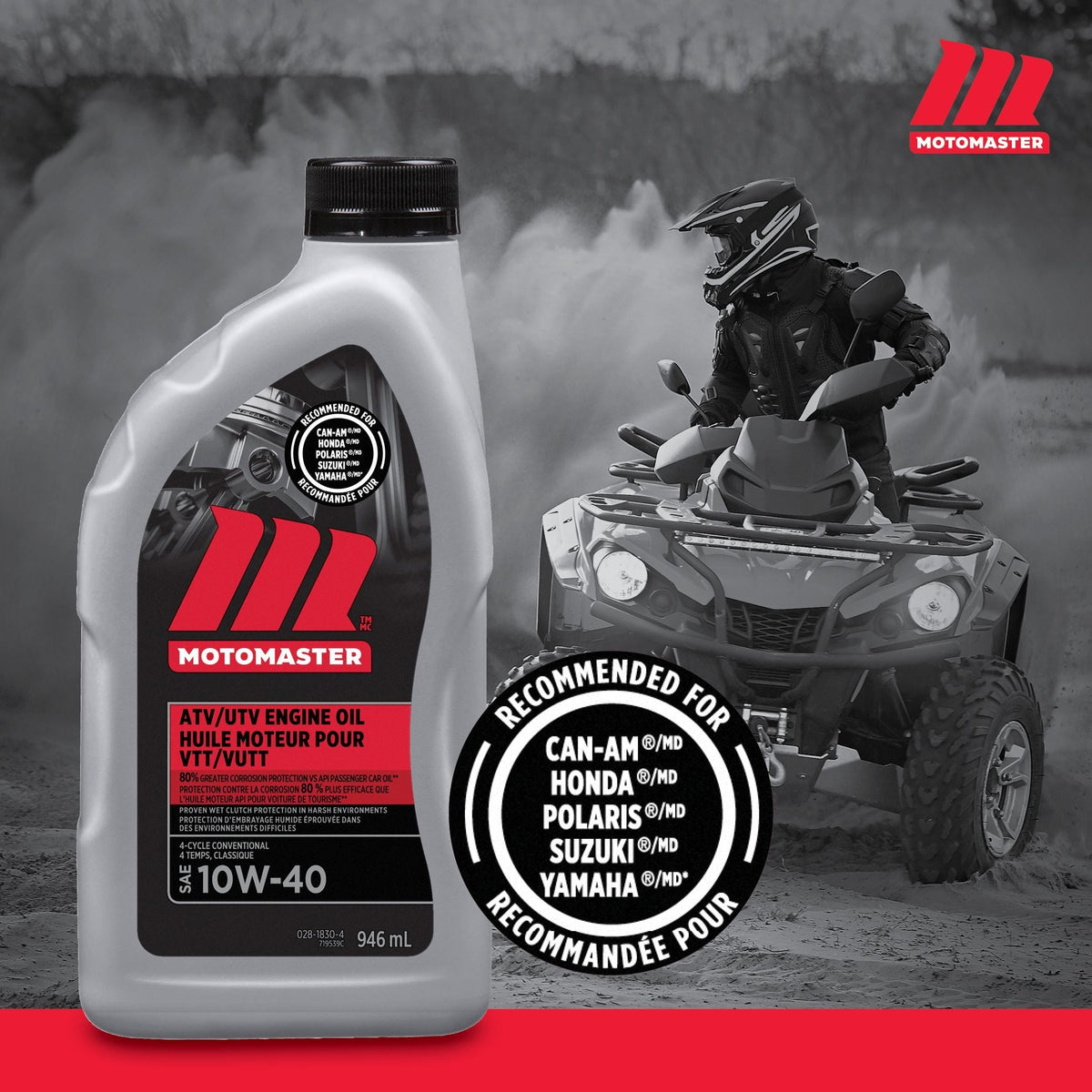 MotoMaster 4-Stroke Premium ATV/UTV Engine Oil 10W40, 946-mL