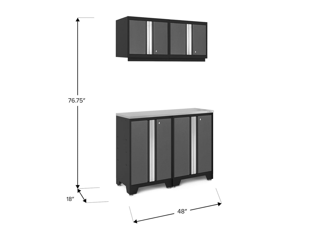 NewAge Bold 3.0 Series All-in-One Lockable Steel Garage Cabinetry Set with Stainless Steel Top, Black/Grey, 48-in x 18-in x 76.75-in, 5-pc