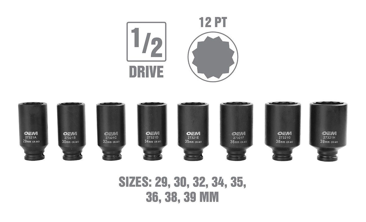 OEMTOOLS Axle Nut Socket Set, 8-pc