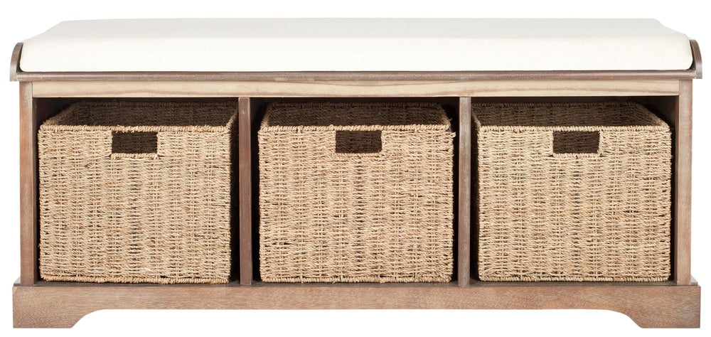 Safavieh Lonan Wicker Storage Bench, Grey Wash/White, 16.1-in x 47-in x 19.9-in