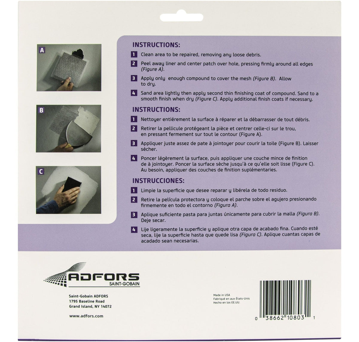 Saint-Gobain Self-Adhesive Wall & Ceiling Hole Repair Patch For Drywall & Plaster, 8 x 8-in