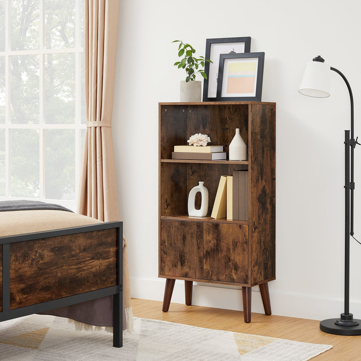 Songmics Home 3-Tier Rustic Brown Retro Cabinet with Steel Frame
