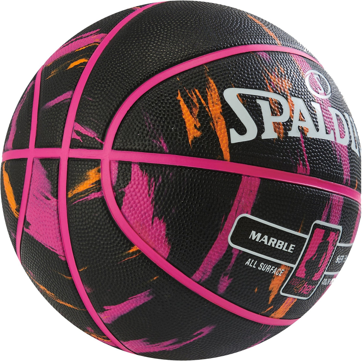 Spalding Marble Series 4Her Outdoor Rubber Basketball, Size 6 (28.5-in), Black/Pink,