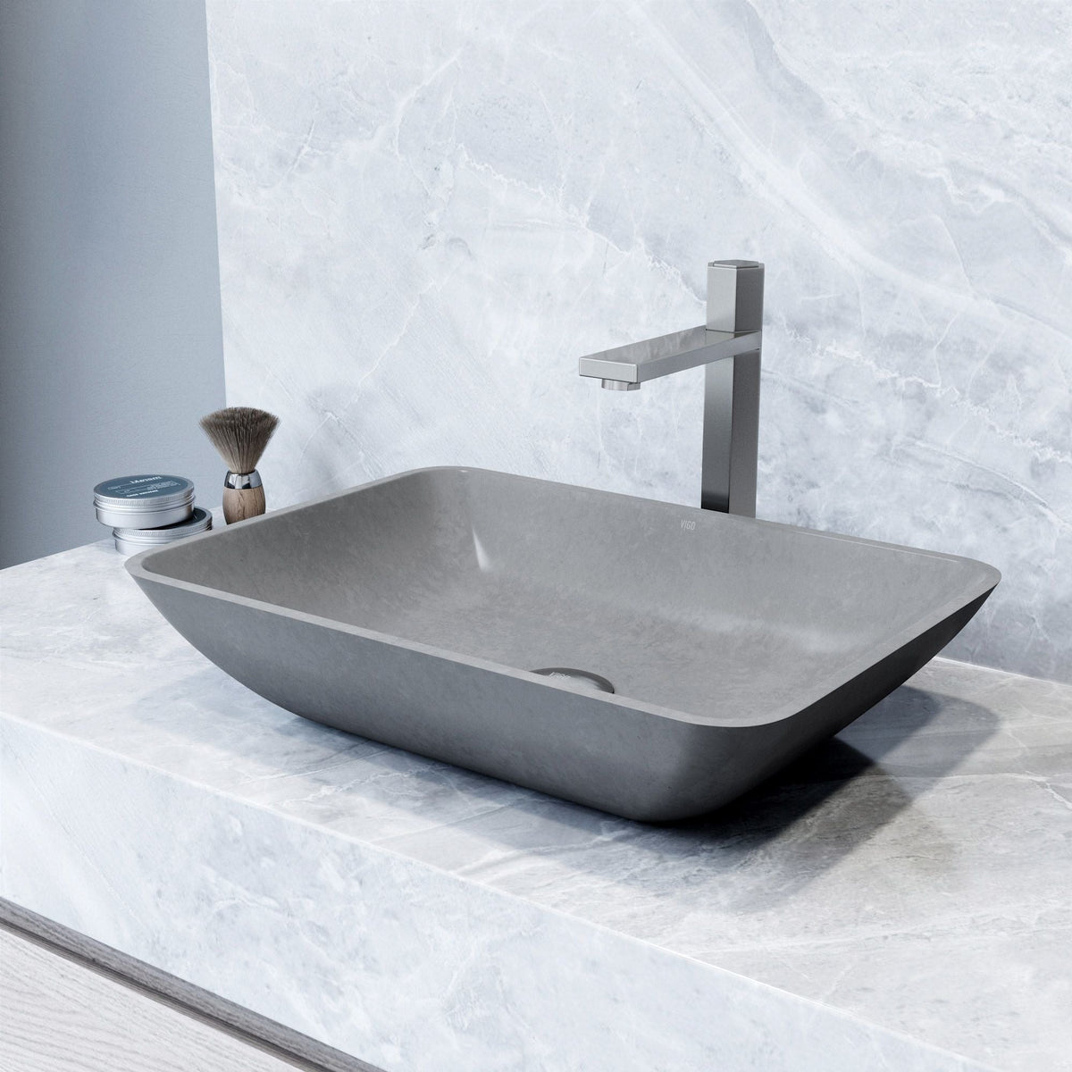 VIGO Duomo Gothic ConcretoStone 18x13-in Deep Grey Bathroom Sink/Basin with Rectangular Vessel