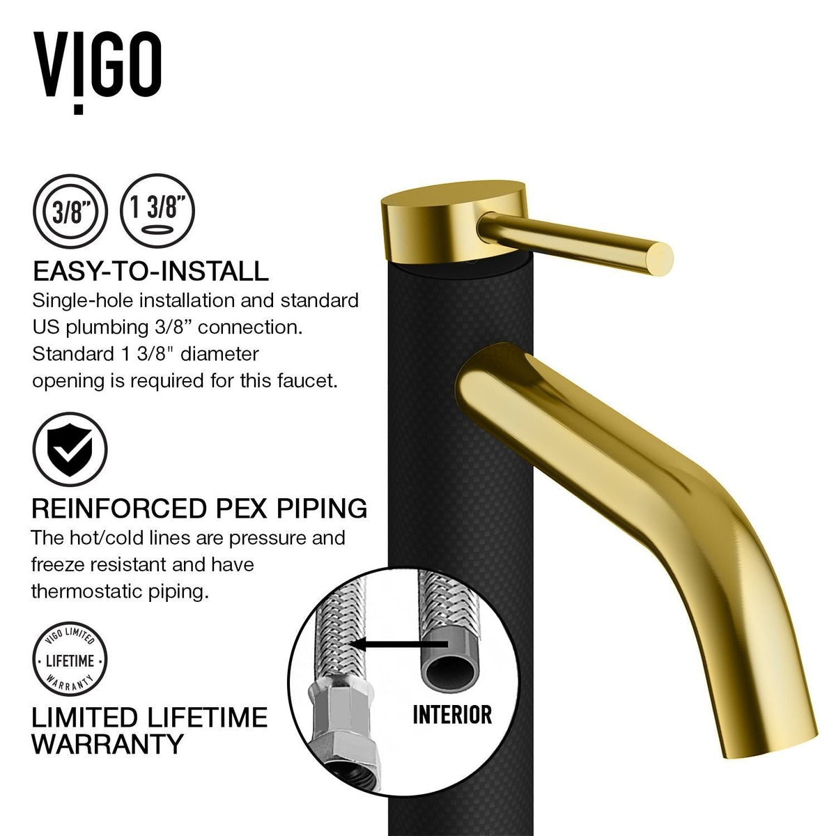 VIGO Lexington 8-in Gold/Carbon Fiber Vessel Bathroom Faucet