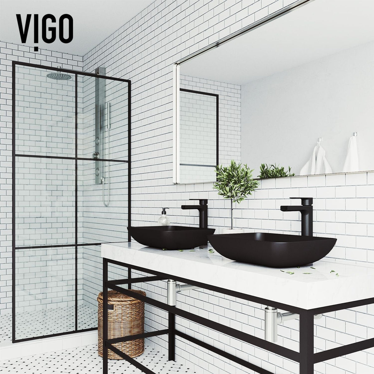 VIGO Sottile MatteShell Blue Bathroom Sink/Basin Set with Amada Faucet and Glass Rectangular Vessel