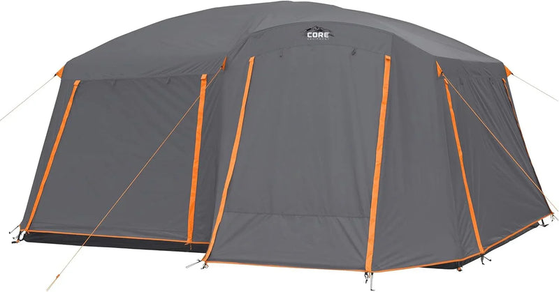 CORE Straight Wall Cabin Tents | 10 Person / 11 Person / 12 Person Large Multi Room Family Tents for Car Camping & Outdoor Adventures R1