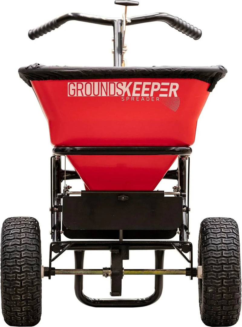 Buyers Products 3039632R Grounds Keeper Commercial Walk Behind Push Spreader, 100lb Capacity, For Salt, Ice & Snow Melt, Included Grate & Cover With Enclosed Gearbox for Protection E5