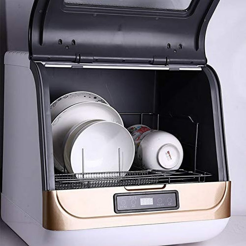 Countertop Dishwasher Kitchen Mini Portable Dish Bowl Washer Tabletop Automatic Dishwasher Deep Cleaning for Home, Apartment, RV (White Black) H7
