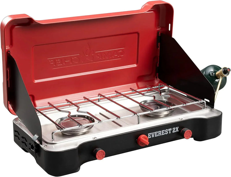 Camp Chef Mountain Series Everest 2X - High Output Two-Burner Camp Stove - Lid Doubles as Windscreen - Portable Cooking Stove - For Outdoor Cooking - 20,000 BTU Burners - 215 Sq In Cooking Area X5