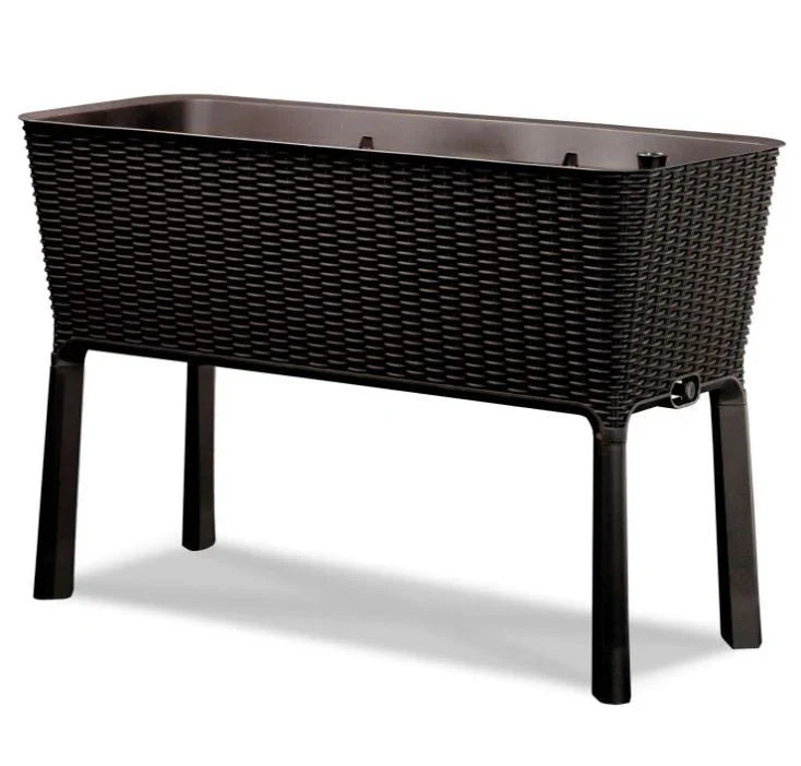 Dark Brown Wicker Raised Garden Bed Planter w/ Water Indicator E0