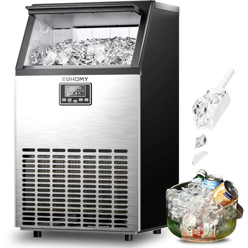 Commercial Ice Maker Machine, 100lbs/24H Stainless Steel Under Counter ice Machine with 33lbs Ice Storage Capacity, Freestanding Ice Maker. W4