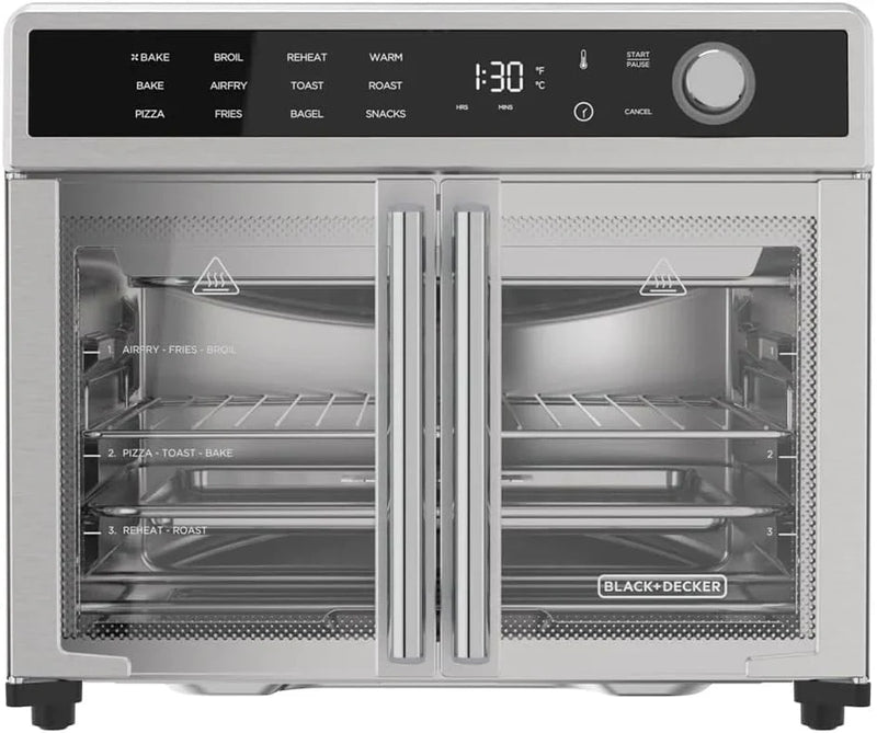 Crisp 'N Bake Air Fryer Toaster Oven Combo, 12 in 1 Countertop Convection Oven Cooks Food Fast, Fits a Whole Pizza or 6 Toast Slices, French Doors with Stainless Steel Finish S8