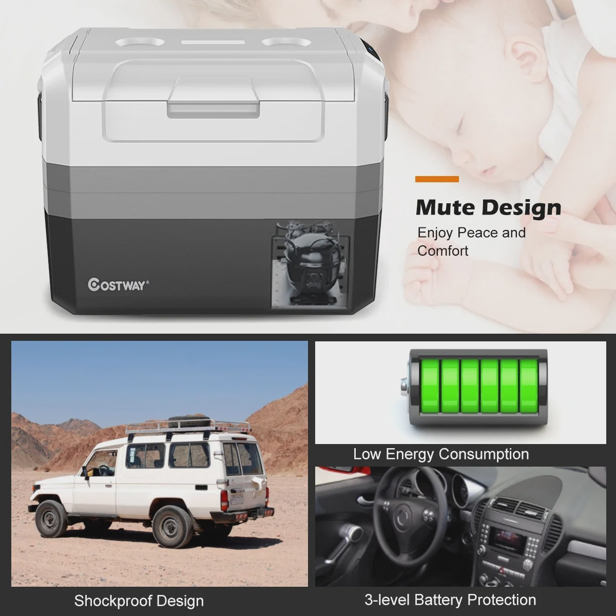 Costway 58 Quart Portable Electric Car Cooler Refrigerator Compressor Freezer for RVs Camping