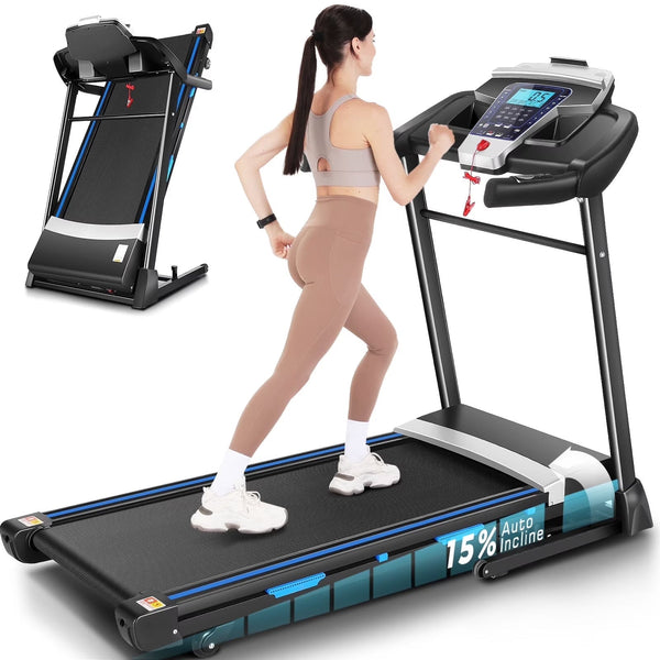 ANCHEER Folding Treadmill with 15% Auto Incline,3.25HP Ultra-silent Motor, Speed Range of 0.6~10MPH,300lb Capacity, APP Bluetooth... Y6