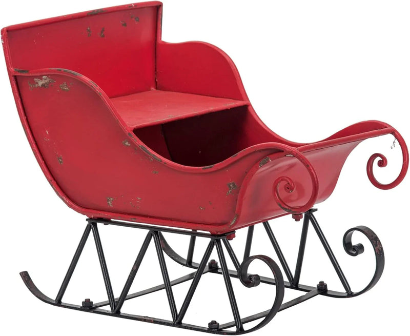 Christmas Sleigh Outdoor Decorations Large-sized Worn Red Metal Santa Sleigh Toy Decoration Gift Basket Winter Decorations Indoor Christmas Garden Santa Sleigh Decoration - 39 inches (Sleigh-L) C9