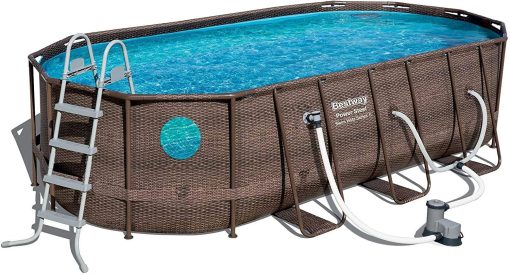 Bestway Power Steel 18' x 9 'x 48' above ground swimming pool Set with metal frame home swimming pool sand filter pump, skimmer and vacuum U6