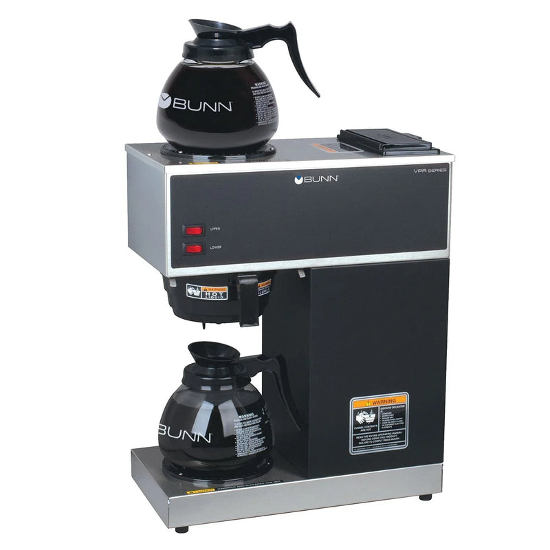 BUNN VPR-2GD 12-Cup Pourover Coffee Maker, Black, with Upper & Lower Warmers, 2 Glass Decanters, Commercial Use Q4