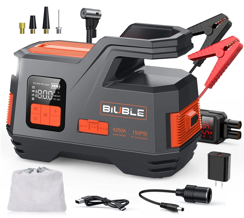 Car Jump Starter with Air Compressor, 4500A Peak 26800mAh 12V Auto with 150PSI Tire Inflator（up to All Gas or 10.0L Diesel Engine） A0