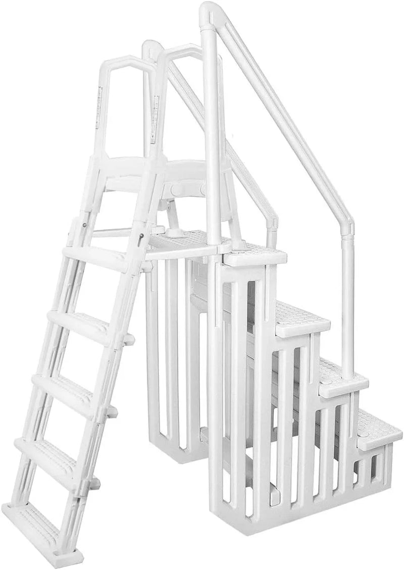 Deluxe Above-Ground Pool Ladder A-Frame Swimming Non-Sliip Step Ladder, White M1