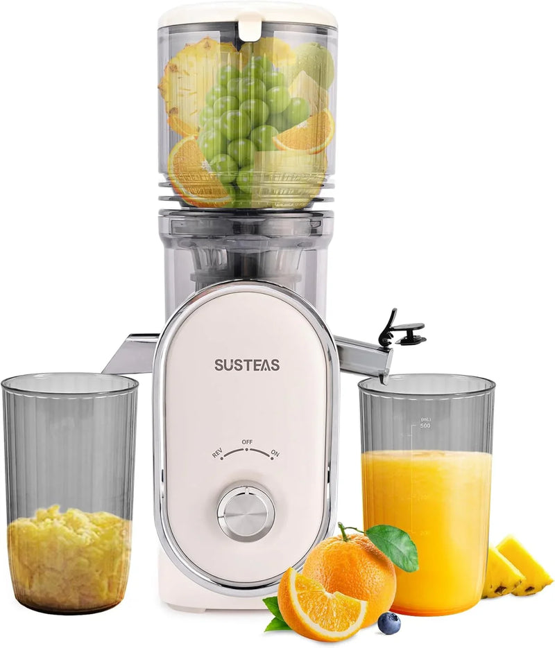 Cold press juicer, 5.3-inch feed opening, slow-speed mixing type machine, power 300 watts, capable of extracting whole fruits and vegetables, easy to clean, high juice output, white appearance Y3