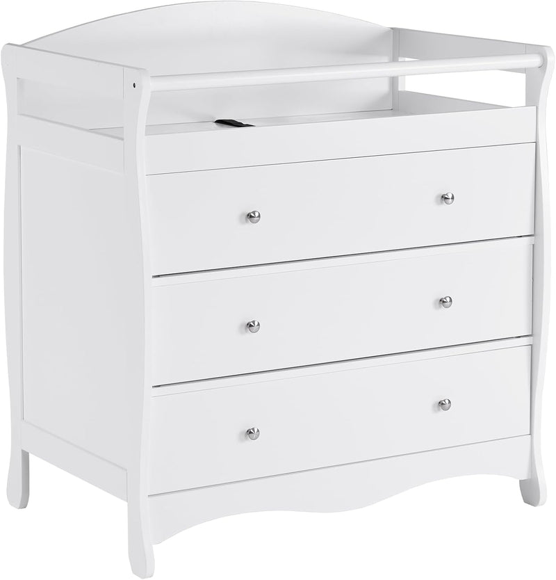 Changing Table Dresser Baby Diaper Changing Station Infant Nursing Table with 3 Drawers, Safety Rail & Strap for Bedroom, Nursery, White O7