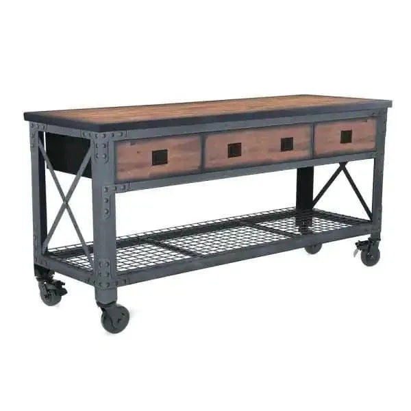 Building Products 72 in. 3-Drawers Rolling Industrial Workbench and Wood Top O4
