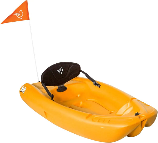 Pelican Solo EVO DLX - Kids Sit on top Kayak with Paddle and Decals - Mango - Twin Tunnel Hull with Swim up Deck - Lighweight & Durable R3