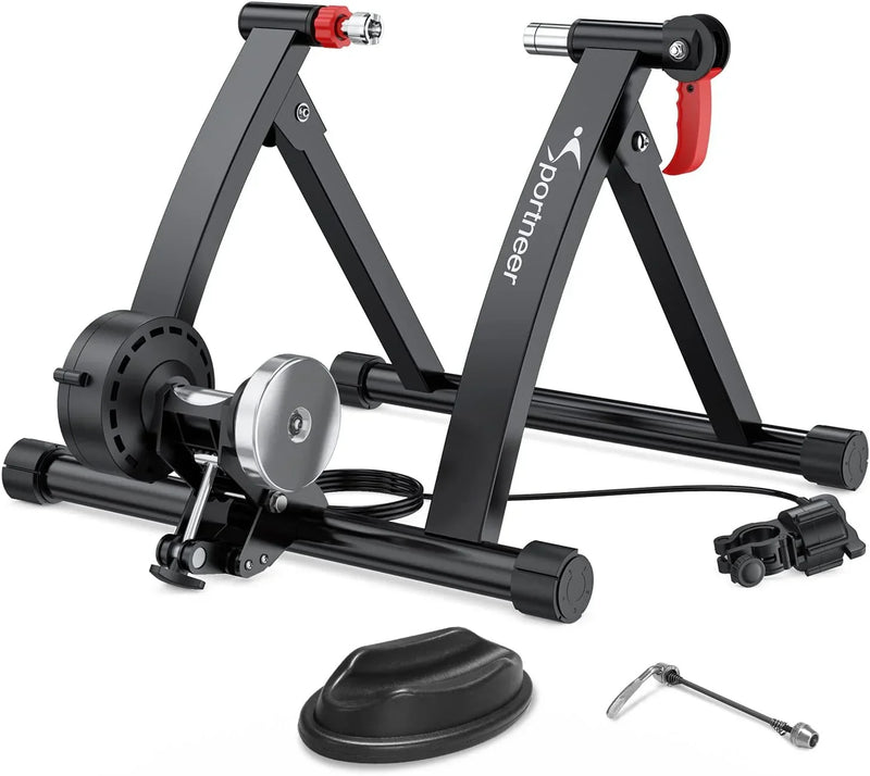 Bike Trainer Stand Indoor Riding - Sportneer Magnetic Stationary Bicycle Exercise Stand with Noise Reduction Wheel, 6 Resistance Adjustable V5