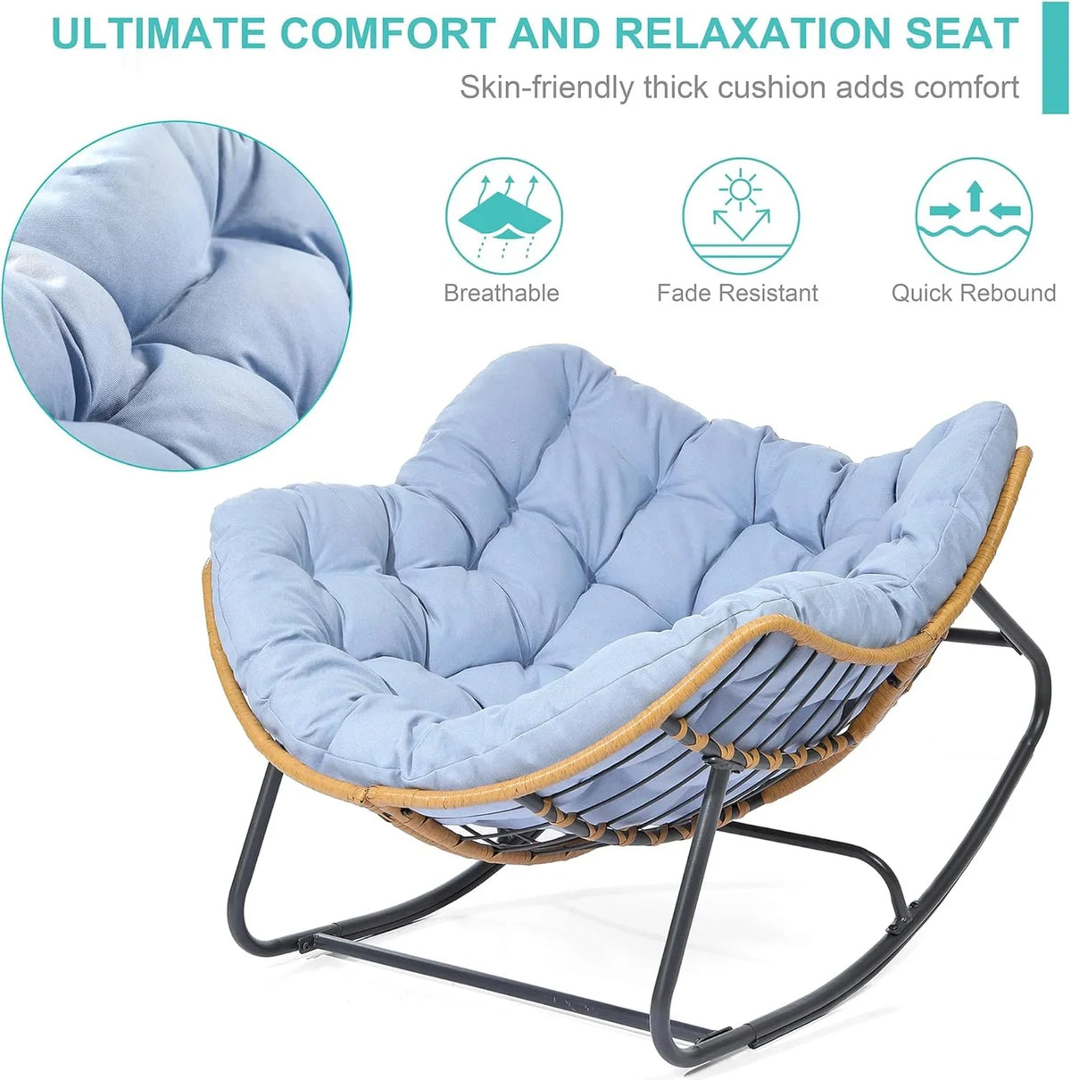 Outdoor swaying egg chair, indoor Papasan chair, rattan rocking chair, modern royal-style bedroom, living room, porch, garden, lawn chair - blue version
