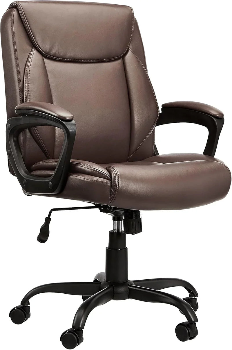 Classic PU surface, back-adjustable height office computer desk and chair, with armrests, size: 26 inches wide x 23.75 inches long x 42 inches high, black version E4