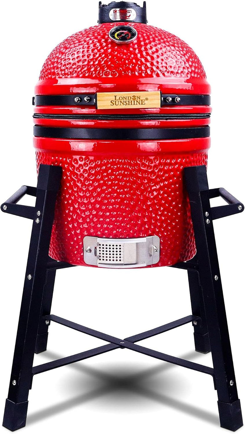 Ceramic Kamado Charcoal BBQ Grill and Smoker, Stainless Steel Grates -15" Ceramic with Tall Stand (GREEN) O7