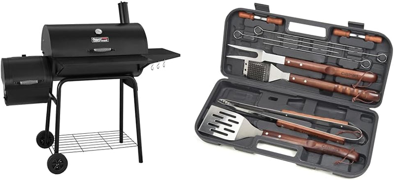 CC1830S 30" BBQ Charcoal Grill and Offset Smoker | 811 Square Inch cooking surface, Outdoor for Camping | Black S4