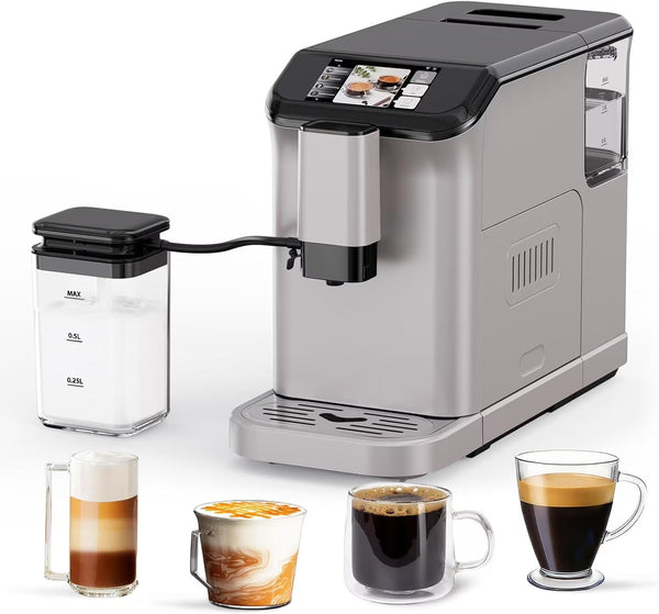 Full Automatic Espresso Machine with Built-In Grinder & Milk Frother - FTF Touchscreen Coffee Maker for Latte/Cappuccino, 20 Bar Pressur & 1.5L... Z3