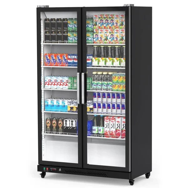 Commercial Refrigerator, Glass Door with LED Lighting – Upright Beverage Display Cooler for Home, Store, Gym, or Office, Featuring Double Swing Doors and 39 cu.ft B3