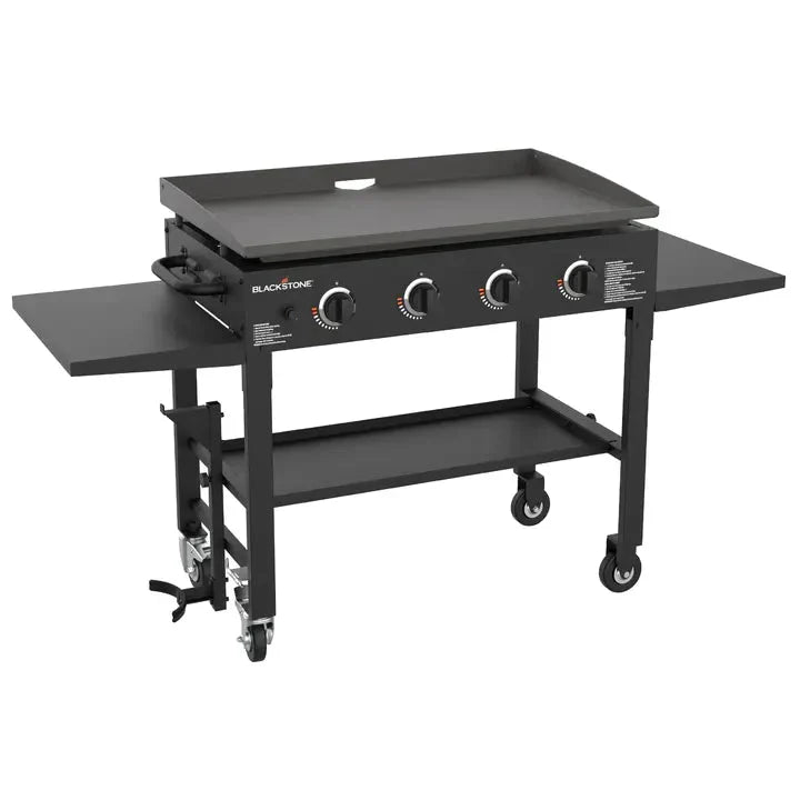 Blackstone 36 Inch Gas Griddle Cooking Station 4 Burner Flat Top Gas Grill Propane Fuelled Restaurant Grade Professional 36” Outdoor Griddle Station with Side Shelf (1554) L6