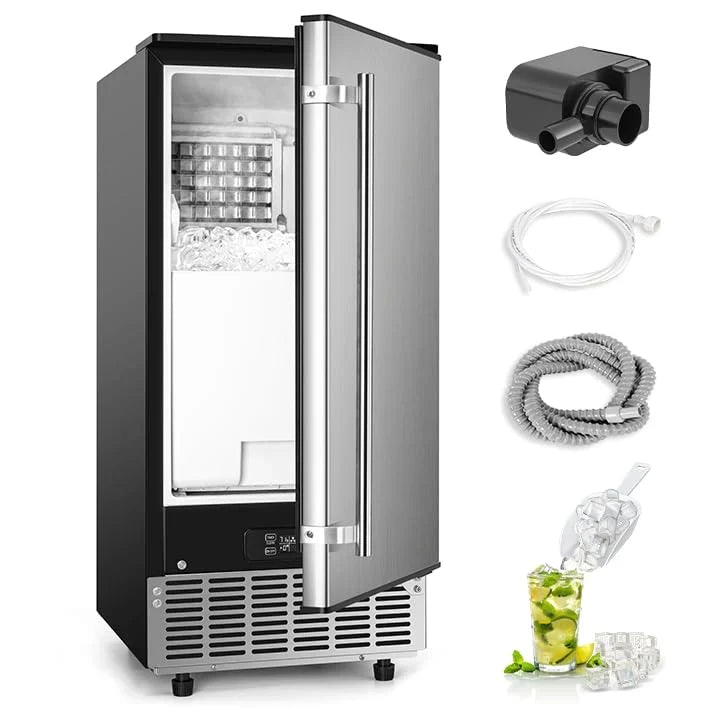 Commercial Under Counter Ice Maker Machine, 80Lbs/Day with 24lbs Ice Storage, Built-in Drain Pump/Automatic Cleaning/Timing Setting/Smart LCD Panel, Ideal for Both Home and Commercial Use N1