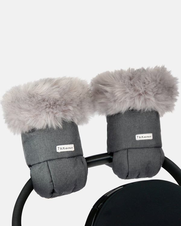 7AM Enfant Warmmuffs - Heather Grey Dark Faux Fur Z3