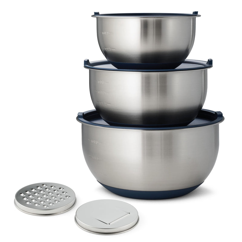 8-Piece Stainless Steel Mixing Bowl and Grater Set with Lids E8