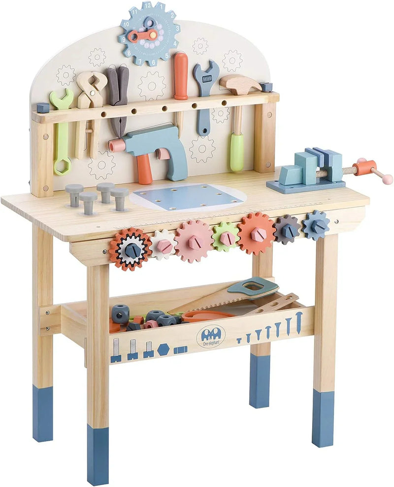 Children's tool table toys game workbench wooden tool table workshop workbench with tool set wooden construction workbench toys Q3